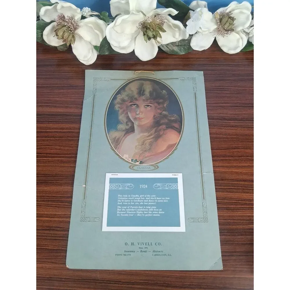 1924 Calendar Claudia O.H. Vivell Co. Antique Day Tracker Beautiful Victorian